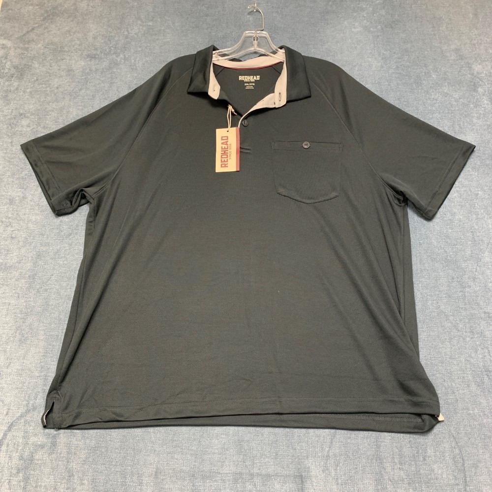 Redhead Pro Series Pocket Work Polo Shirt Mens 2XL Gray Raglan Sleeve Tennis